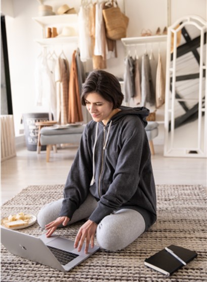 women telemedicine sitting on the floor